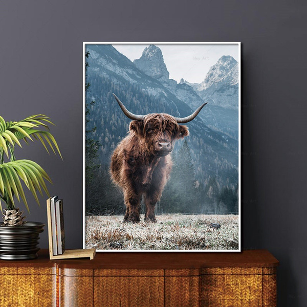 HIGHLAND COW Brown Canvas Art Print Wall Art Animal Decor Photo Picture D124 