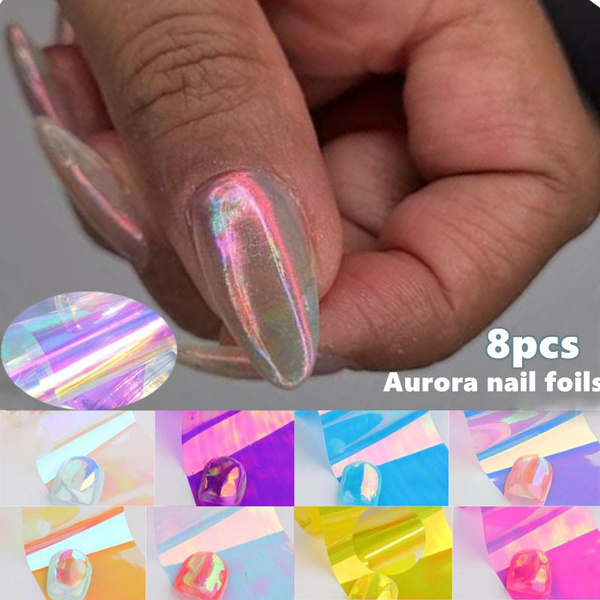 Nail Glass Foil Film Sticker, Glass Aurora Nail Stickers