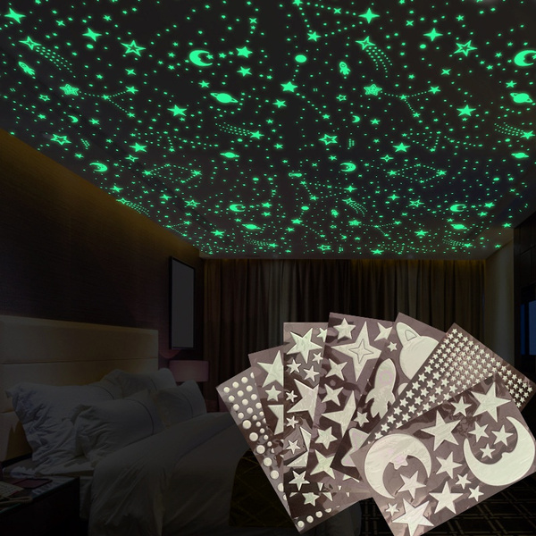 Wall Stickers Kids Room Decor Star Moon Fluorescent Wall Decals Glow In The Dark 