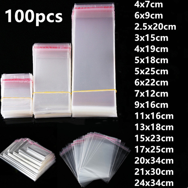 100PCS Plastic Pack Self Adhesive Transparent Candy Cookie Gift Bags 20 Sizes 