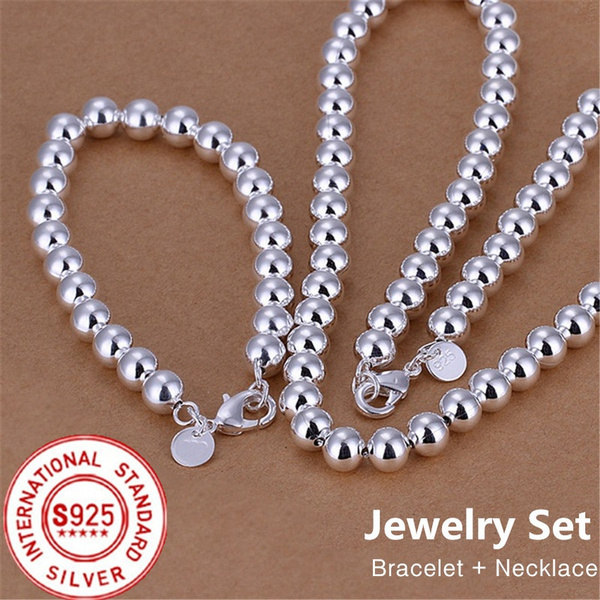 925 Sterling Silver Beaded Ball Necklace 8mm