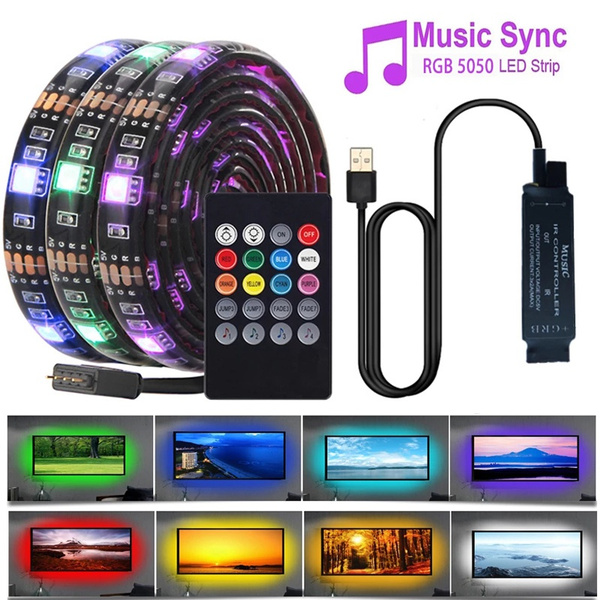 LED Strip 5050 RGB TV Background Lighting USB DC5V DIY Flexible LED  Light.Music Mini Controller for Home, Kitchen,Decoration TV