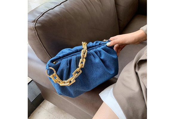 Thick Chain Cloud Bag Retro Underarm Bag 2021 New Soft Fold Designer Female  Dumpling Crossbody Bag Denim Clutch Handbag Bolsos