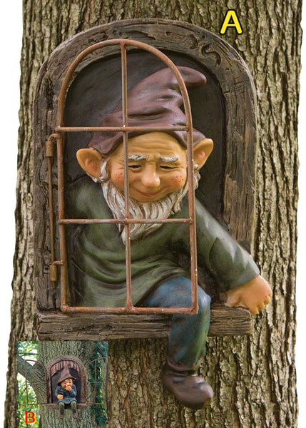 Coolboy Outdoor Gnome Garden Decorative-12 Inch Elf Out The Door Tree Hugger,Gnome Decorations For Home,Whimsical Dwarves Outdoor Ornament,Gnome Statue Figurines-Patio Yard Lawn Porch Decoration