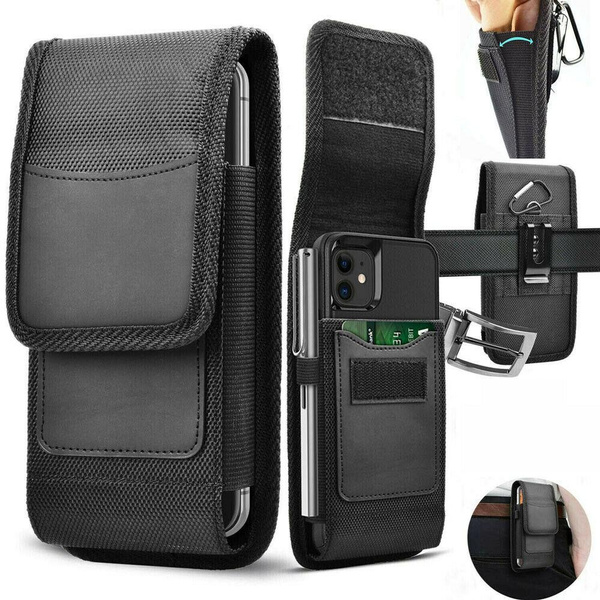 Vertical Nylon Holster Fits iPhone 15 Plus 11 12 13 14 Pro Max Mini XR X  Carrying Cell Phone Holster For Men Belt Clip Holder Wallet Case Waist  Pouch Bag with Card