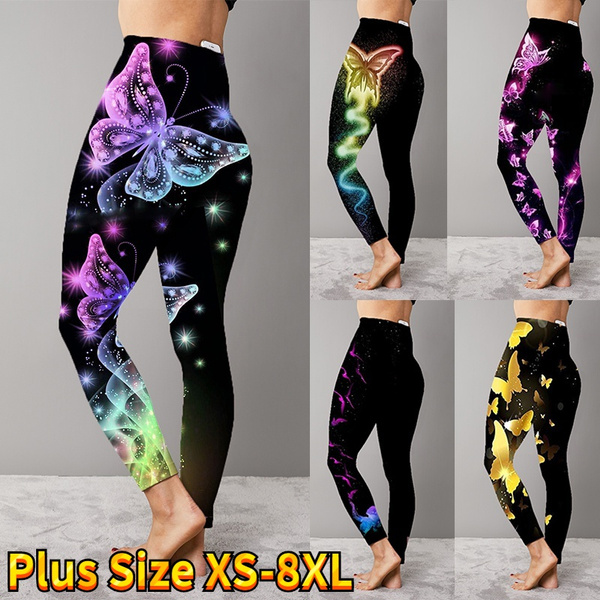 Women Autumn Fashion Butterfly Print Leggings High Elastic Gym Fashion  Fitness Leggings Sports Yoga Pants Plus Size XS-8XL