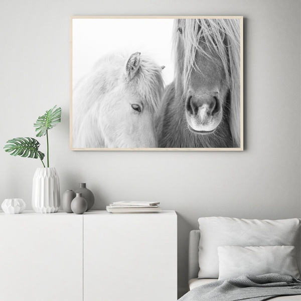 Hot Sale Icelandic Horse Wall Art Cavas Painting Black and White Wild