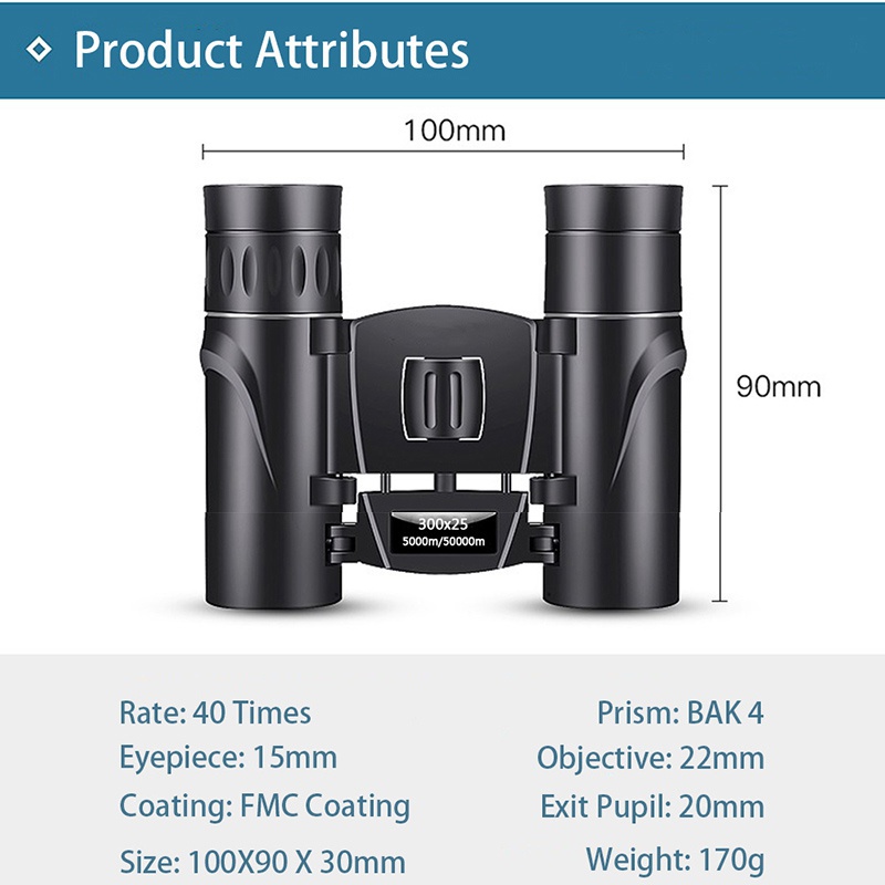 Mini Portable Zoom HD 50000M Telescope Binoculars Powerful 300x25 Folding Long Range Low Light Night Vision Professional