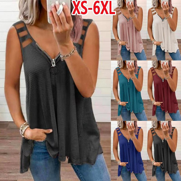 Womens Camisole Tank Tops V-neck Sleeveless Solid Baggy Vest Summer Casual  Tops