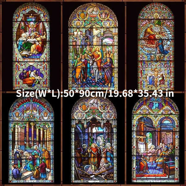 Stained Window Film Static Cling Translucent European Church Art Glass