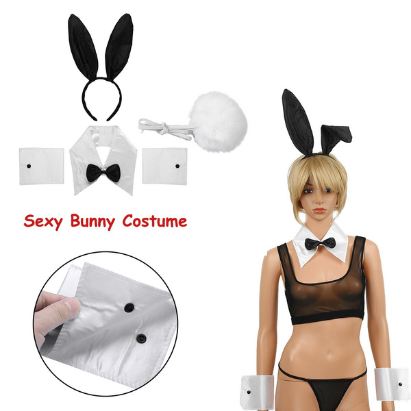 Sexy Bunny Cosplay Costumes Erotic Lingerie Rabbit Suit Ears Headband  Collar Bowtie Cuffs Plush Rabbit Tail