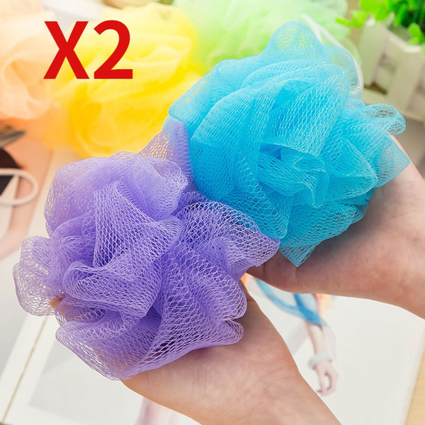2pcs Nylon Bath Sponges Shower Body Cleaning Mesh Cleaning Random Color