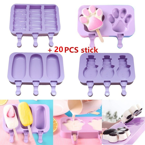 New Silicone Ice Cream Mold Summer Home Popsicle Molds DIY Homemade Cartoon Ice  Cream Popsicle Ice Pop Maker Mould （+50 PCS Stick）