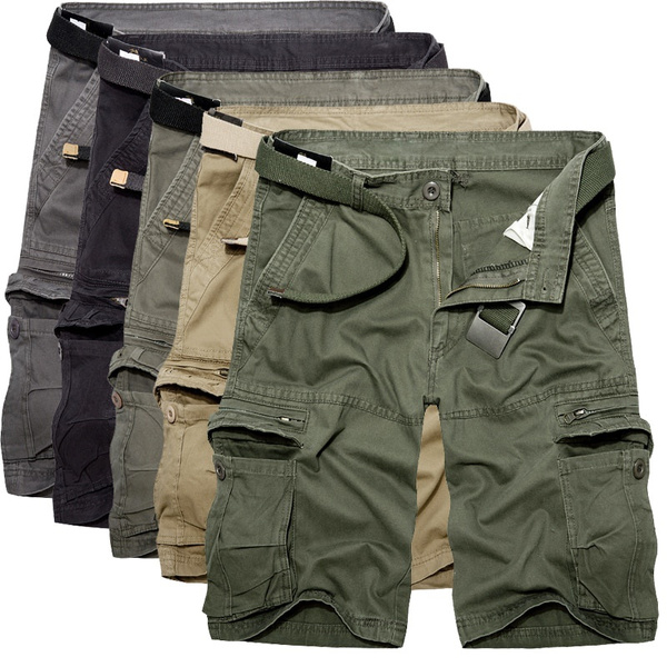 Knee Length Cargo Shorts Men's Summer Casual Cotton Multi Pockets Breeches Cropped  Short Trousers Below The Knee Shorts For Men