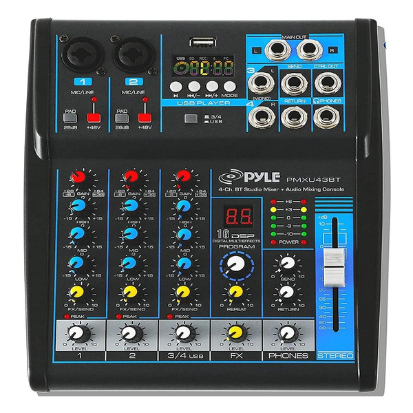 Pyle 4 Channel Bluetooth Sound Board Mixer System for DJ Studio ...