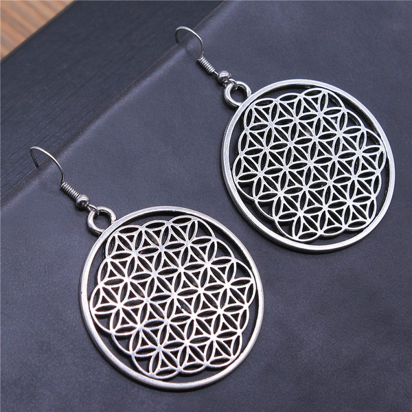 Flower earrings, big hoop earrings, flower of Life Earrings