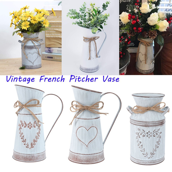 Farmhouse Style Flower Vase Rustic Primitive Jug Metal Pitcher for Home Decor 