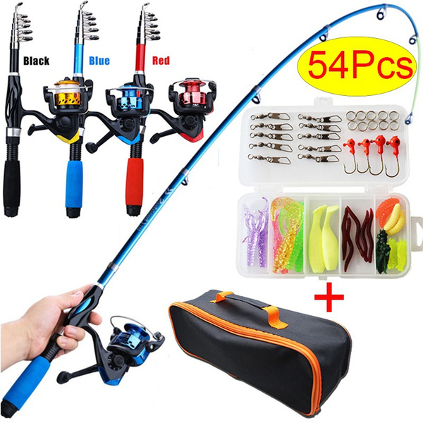 54Pcs Fishing Full Kit Telescopic Fishing Rod and Reel Combos with Spinning  Fishing Reel and Fishing Line Kids Fishing Tackle Set Fishing Rods