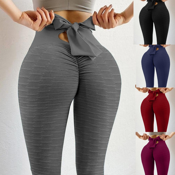 New Arrival Women Fashion High Waist Skinny Pants Cute Back Bow Tie Yoga  Pants Slim Fit Solid Color Butt Lifting Scrunch Booty Leggings Plus Size  5XL