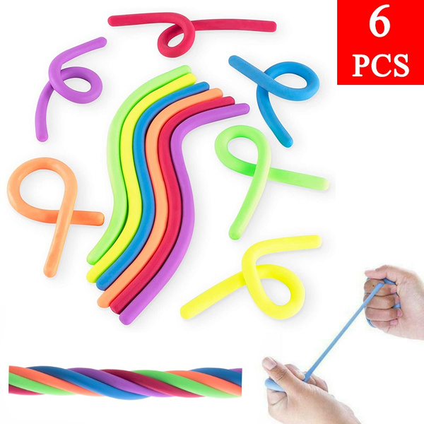 6pcs Stretchy Noodle String Neon Kids Children Fidget Stress Relief Sensory Toy 
