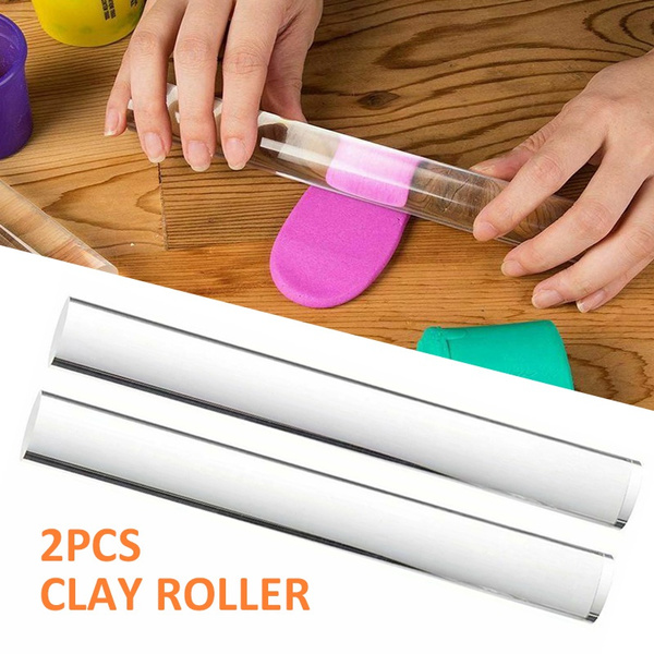 2Pcs Useful Acrylic Clay Roller Rolling Pin Bar Clear Ceramics
