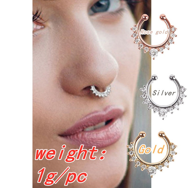 Buy abhooshan Pure 92.5 Sterling Silver Gold Plated Clip-On Nose Ring - No  Piercing required - Body Jewelry for Septum Couch Helix | With Certificate  of Authenticity (Classic Sterling Silver) at Amazon.in