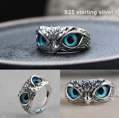 Creative Blue Cat's Eye Owl Ring Foreign Trade Unique Cute Animal Ring