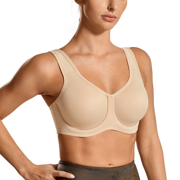 SYROKAN Women's High Impact Max Control Plus Size Outer Underwire Sports  Bra Moisture-wicking Non Padded U-back Workout Gym Bra 34 36 38 40 42 44 46  48 C D DD E F G H