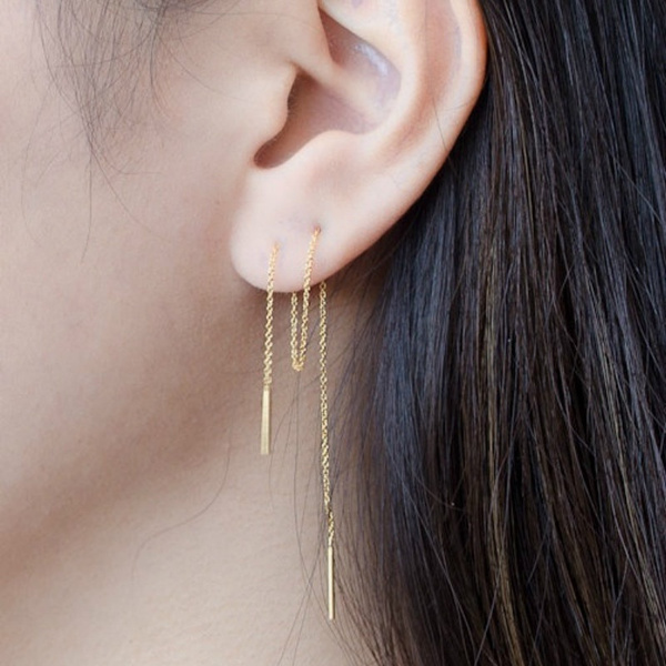 Gold Bar Earrings, gold line earring, gold stick earring, gold tube ea –  Constant Baubling