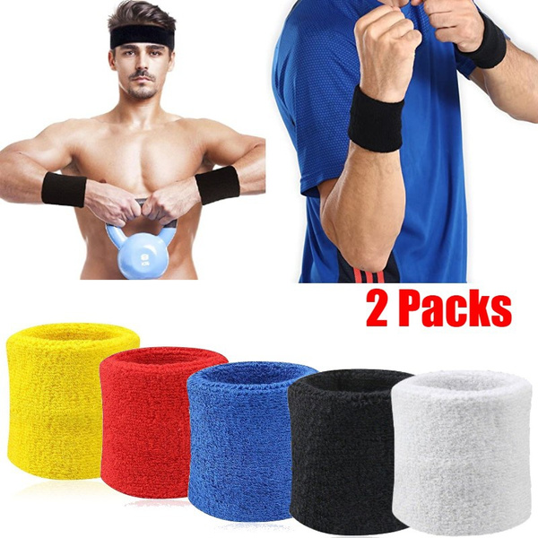 2 Packs Sweatbands Sports Wristband Cotton Sweat Band for Men and Women