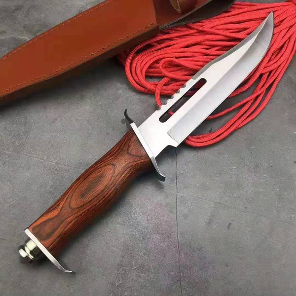 TACTICAL SURVIVAL Rambo Hunting FIXED BLADE KNIFE Wooden Handle Army