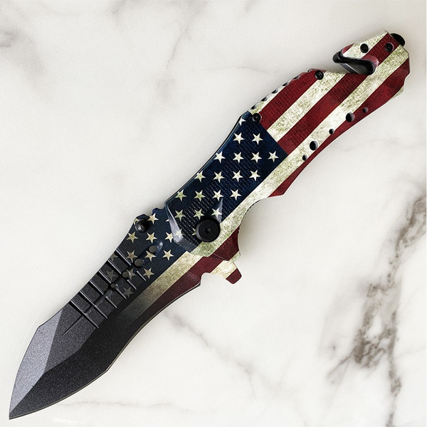 2021 New Pattern Quick Open Knives Black Folding Pocket Knife Tactical