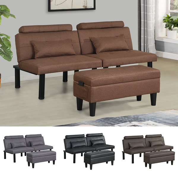 Futon Sofa Bed Couch and Sleeper with Storage Ottoman Footstool or Coffee  Table and 2 Lumbar Pillows,Small, Metal Leg, Linen - Bed Bath & Beyond -  33231609