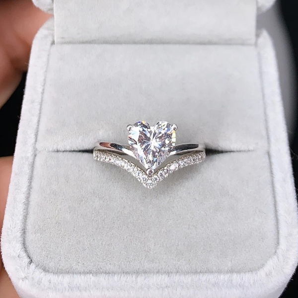 White Gold Sapphire & Diamond Heart Ring – Wrist Aficionado