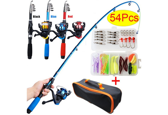 54Pcs Fishing Full Kit] Telescopic Fishing Rod and Reel Combos with  Spinning Fishing Reel and Fishing Line Kids Fishing Tackle Set