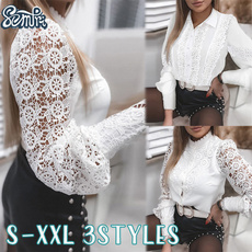 Blouses & Shirts, Lace, Office, Long Sleeve