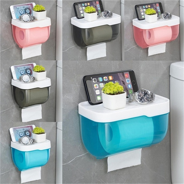 Home Bathroom with Storage Shelf Rack Wall Mount Plastic WC Toilet Paper  Holder Paper Storage Box