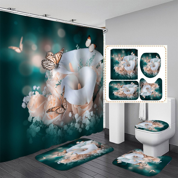 Details about   Couple swan with heart Decor Waterproof Fabric Bath Shower Curtain Bathroom Mat 