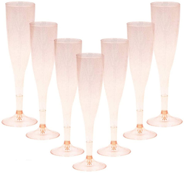 Rose Gold Plastic Champagne Flutes Disposable - Rose Gold Glitter