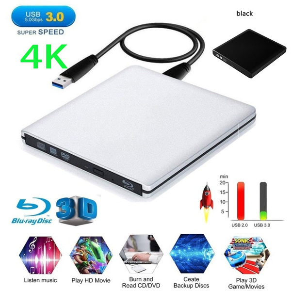 New USB 3.0 External Blu ray Disc DVD Drive 4K 3D Blu ray Player Portable BD CD DVD Burner Driver for Mac Vista Laptop PC