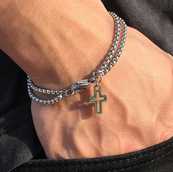 Cross bracelet for men, groomsmen gift, men's bracelet with silver cross  pendant, outline, black, gift for him, christian catholic jewelry – Shani &  Adi Jewelry