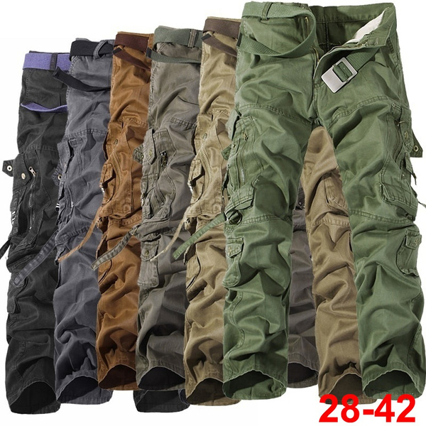 Multi-pocket Mens Cargo Pants Solid Color Casual Loose Trousers