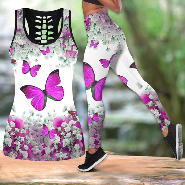 3D Butterfly Flower Print Yoga Suit 