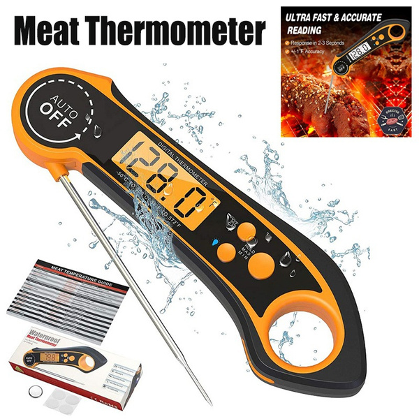 Waterproof Instant Read Digital Meat Thermometer for Cooking and Grilling,  Food Thermometer with Backlight, Magnet, Calibration, and Foldable Probe