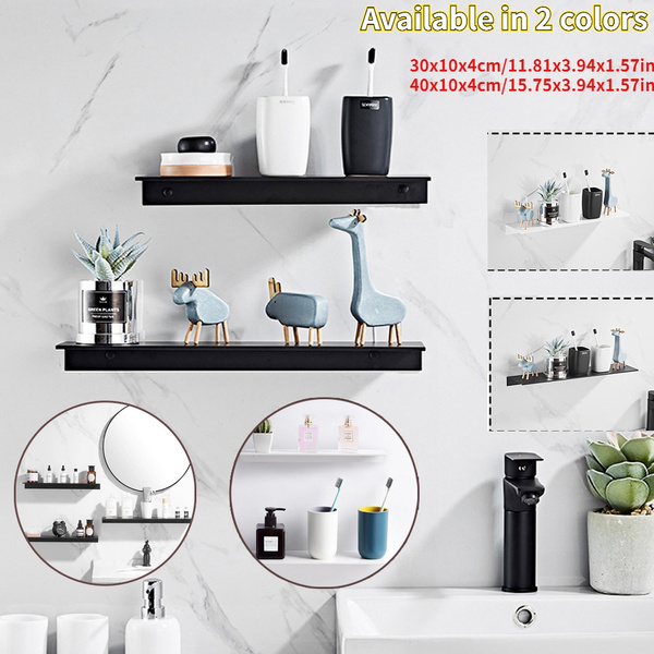 Wall Mount Black Bathroom Shelf Floating Shelves Aluminum Shower Caddy Bath  Rack Shampoo Accessories Storage