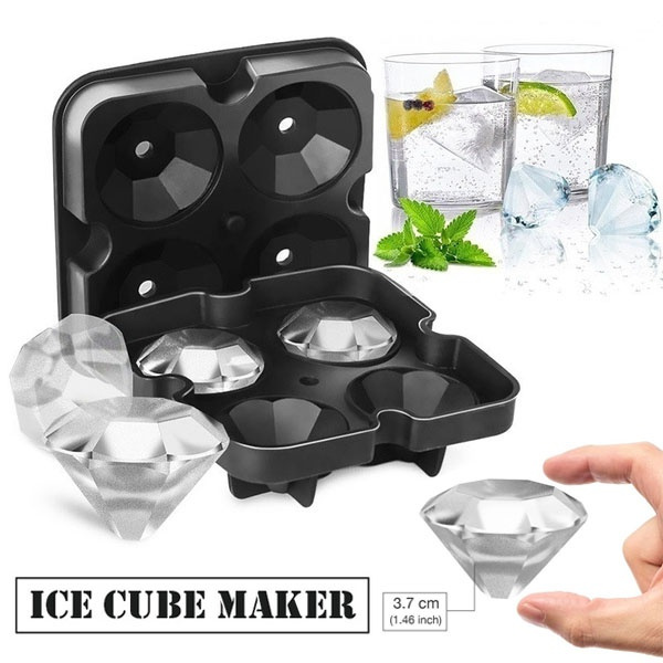 1PC Silicone Ice Mold Diamond Shaped Ice Cube Tray 4 Grids Ice Cube Making  Mold