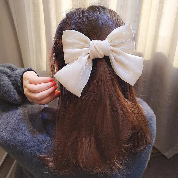 Pearlescent Satin Hairpin French Hair Clips Big Bows Women Sweet Head Accessories Headdress