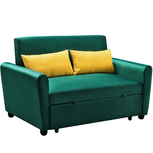 55 Inch Modern Velvet Sofa With Pull-Out Sleeper Bed Loveseat Couch ...