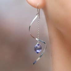 Sterling, punk earring, purplestone, dangling