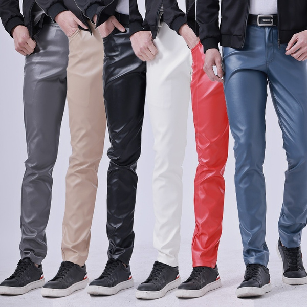 Autumn New Men's Shiny Leather Trousers Hombre Fashion Straight Motorcycle  Black Hip Hop Casual Joggers Male Streetwear Pants - AliExpress